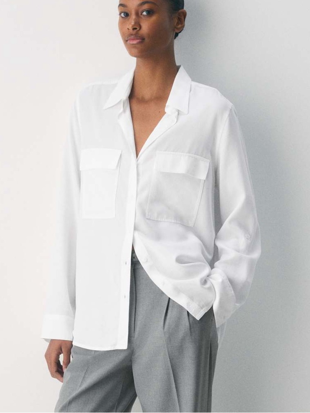 Babaton White Button-Down Satin Shirt